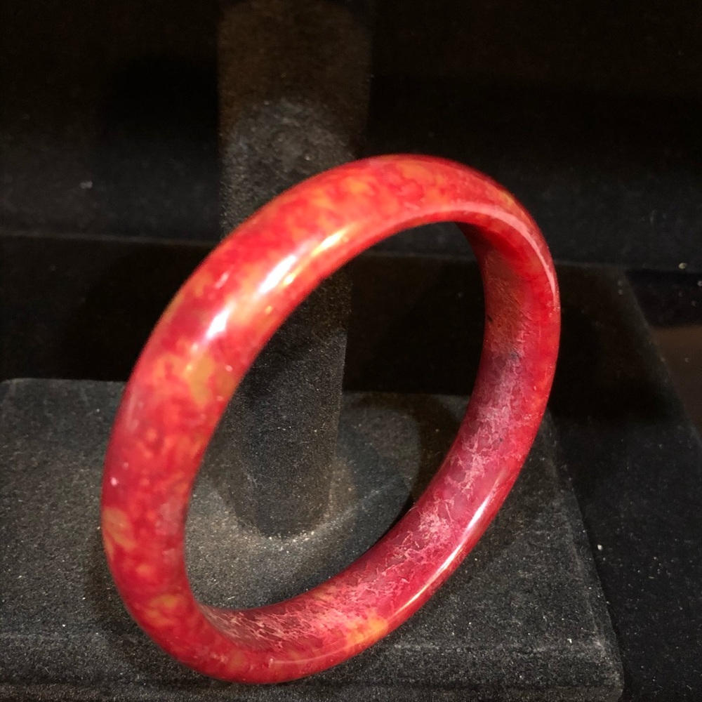 Deep Burnt Red Genuine Jade Bangle Bracelet - Picture 6 of 10